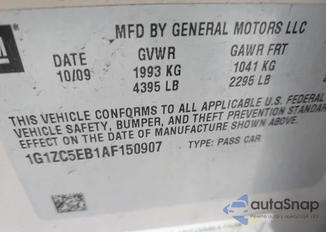 2010 Chevrolet Malibu Lt z USA, uszkodzony, nr VIN 1G1ZC5EB1AF150907